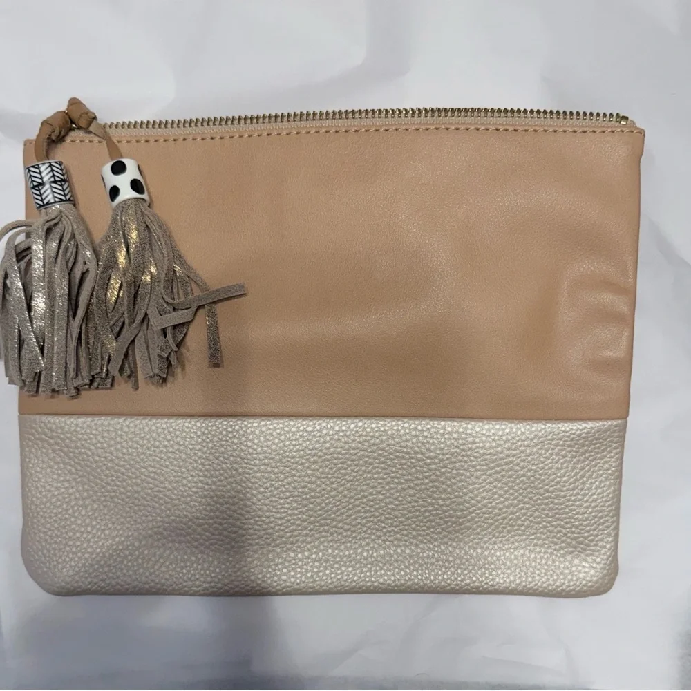 Anthropologie Beige Clutch with Tassel Details Foothills Pouch